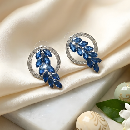 Diamond Leaf Halo Stud Earrings