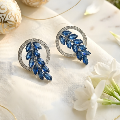 Diamond Leaf Halo Stud Earrings