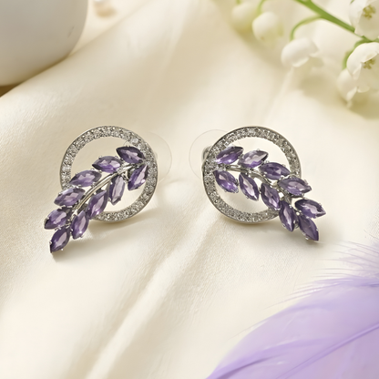 Diamond Leaf Halo Stud Earrings