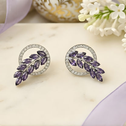 Diamond Leaf Halo Stud Earrings