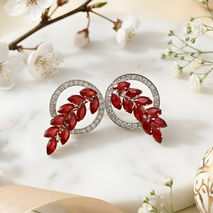 Diamond Leaf Halo Stud Earrings