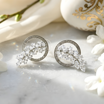 Diamond Leaf Halo Stud Earrings
