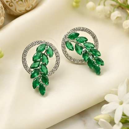 Diamond Leaf Halo Stud Earrings