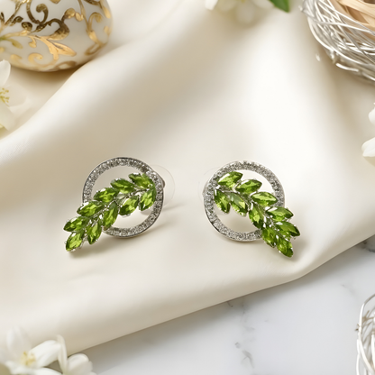 Diamond Leaf Halo Stud Earrings
