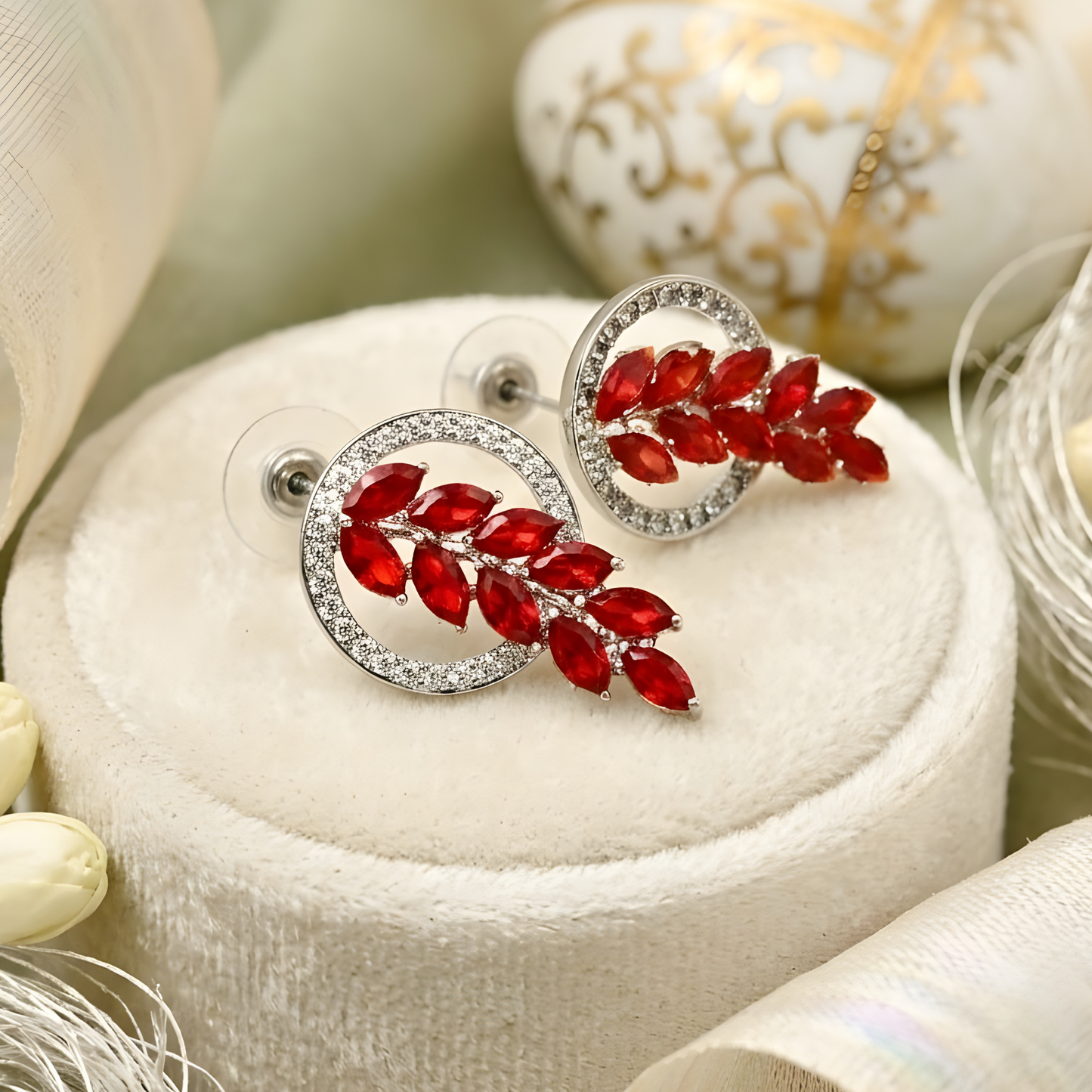 Diamond Leaf Halo Stud Earrings