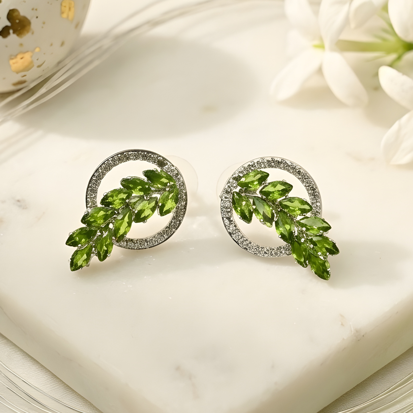 Diamond Leaf Halo Stud Earrings