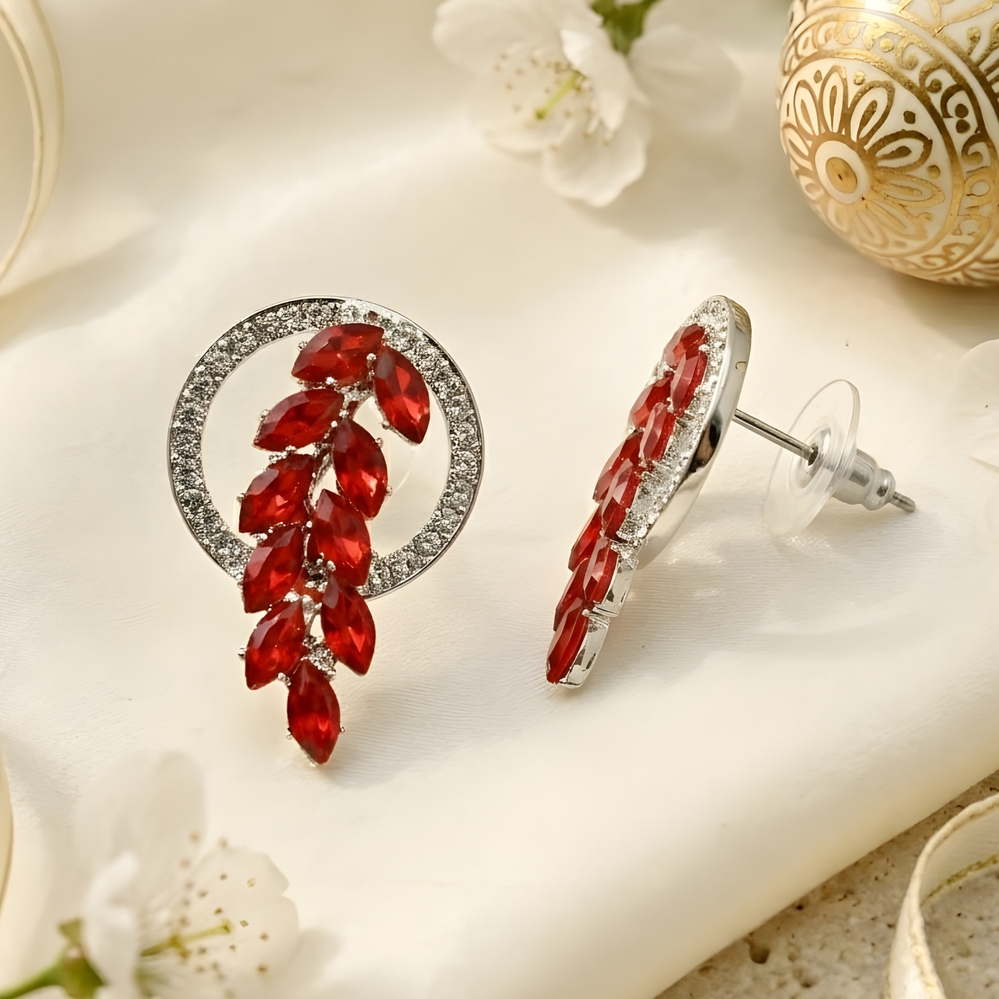 Diamond Leaf Halo Stud Earrings