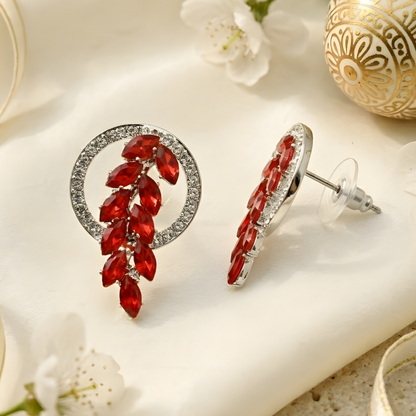 Diamond Leaf Halo Stud Earrings