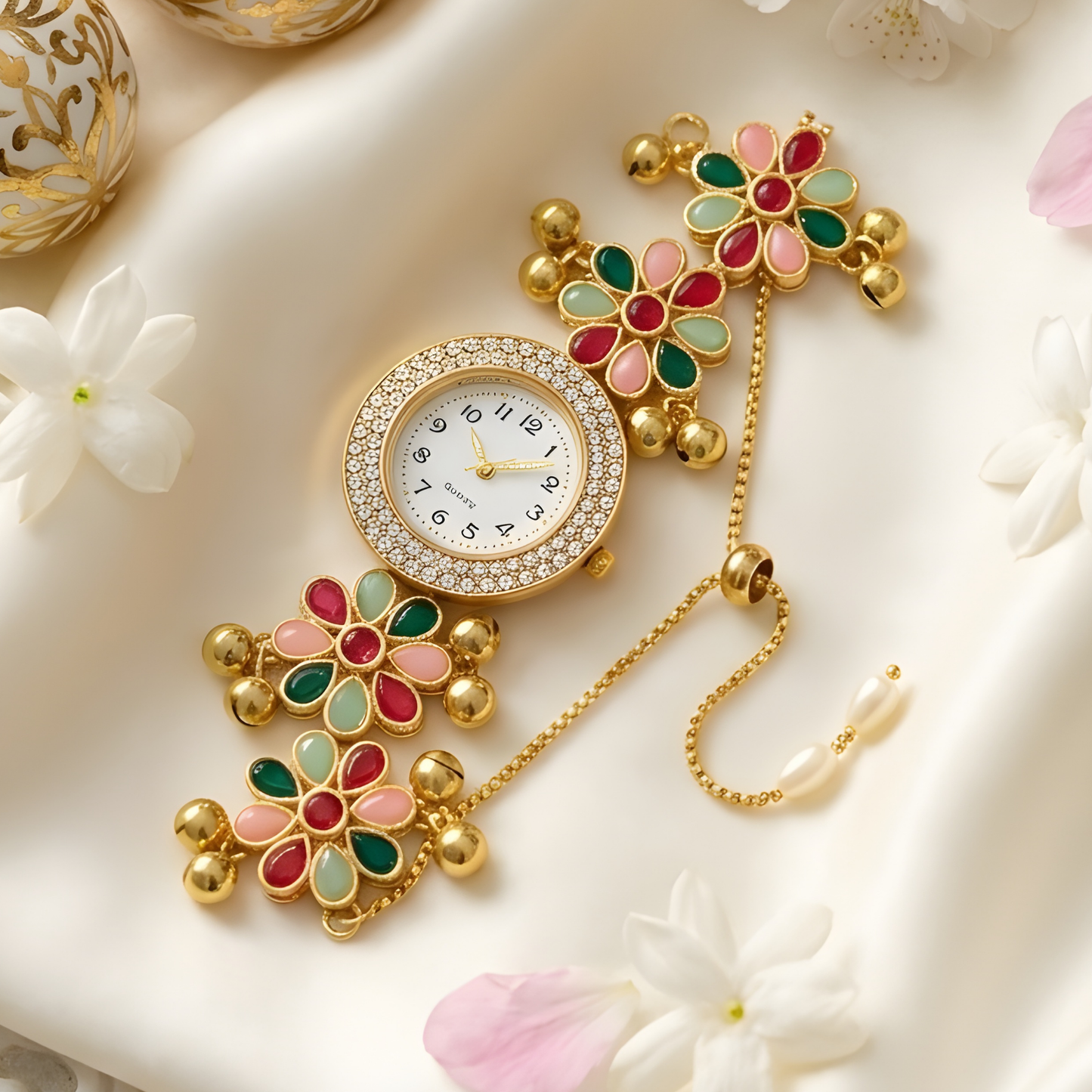 Flower Kashmiri Ghungroo Watch Bracelet