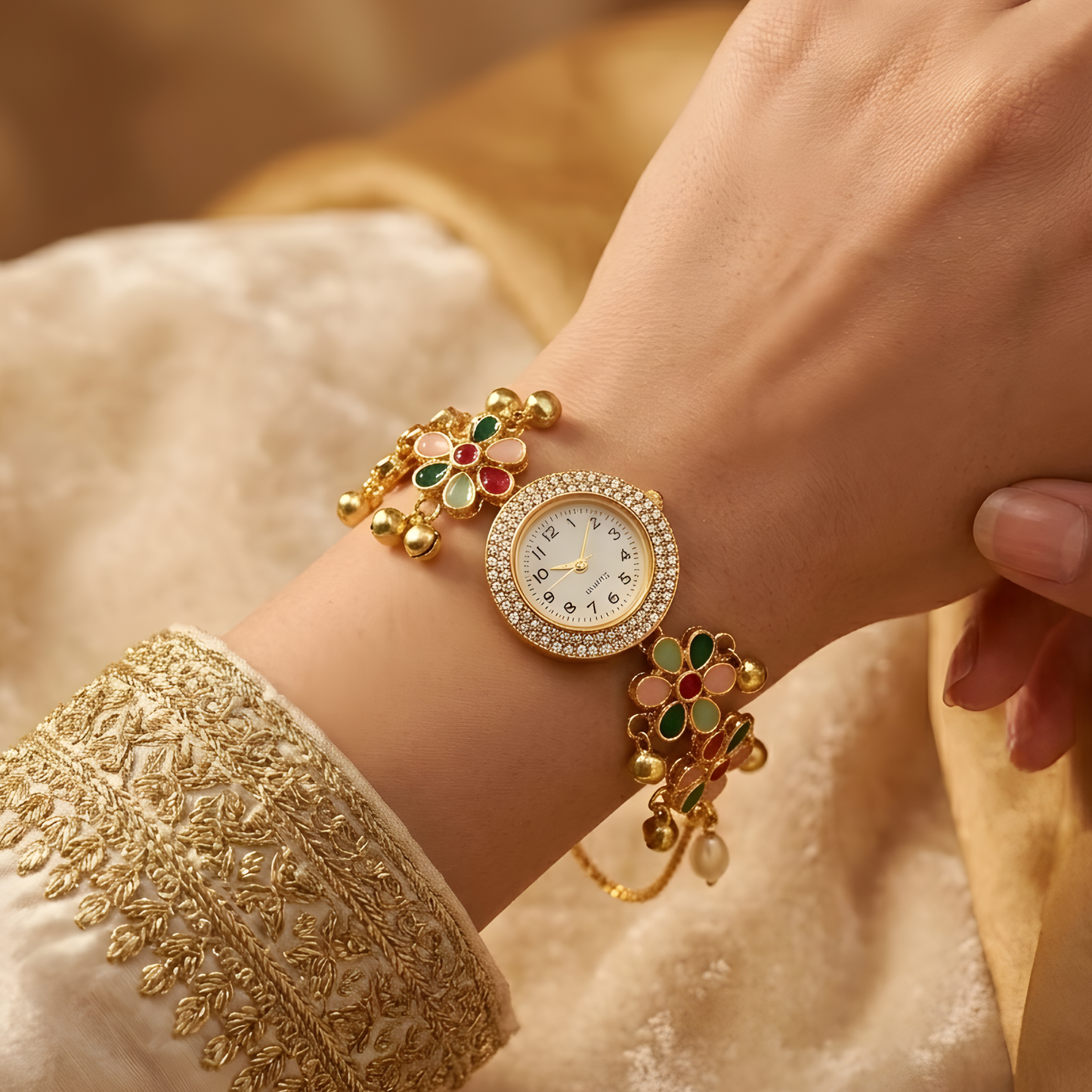 Flower Kashmiri Ghungroo Watch Bracelet