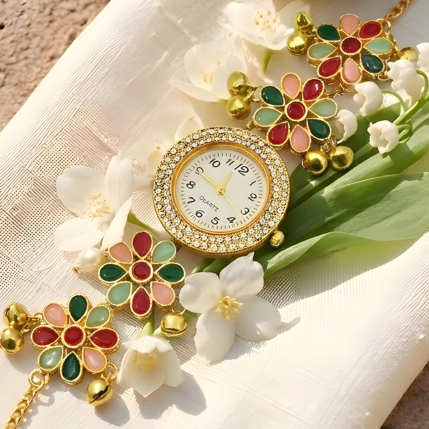 Flower Kashmiri Ghungroo Watch Bracelet