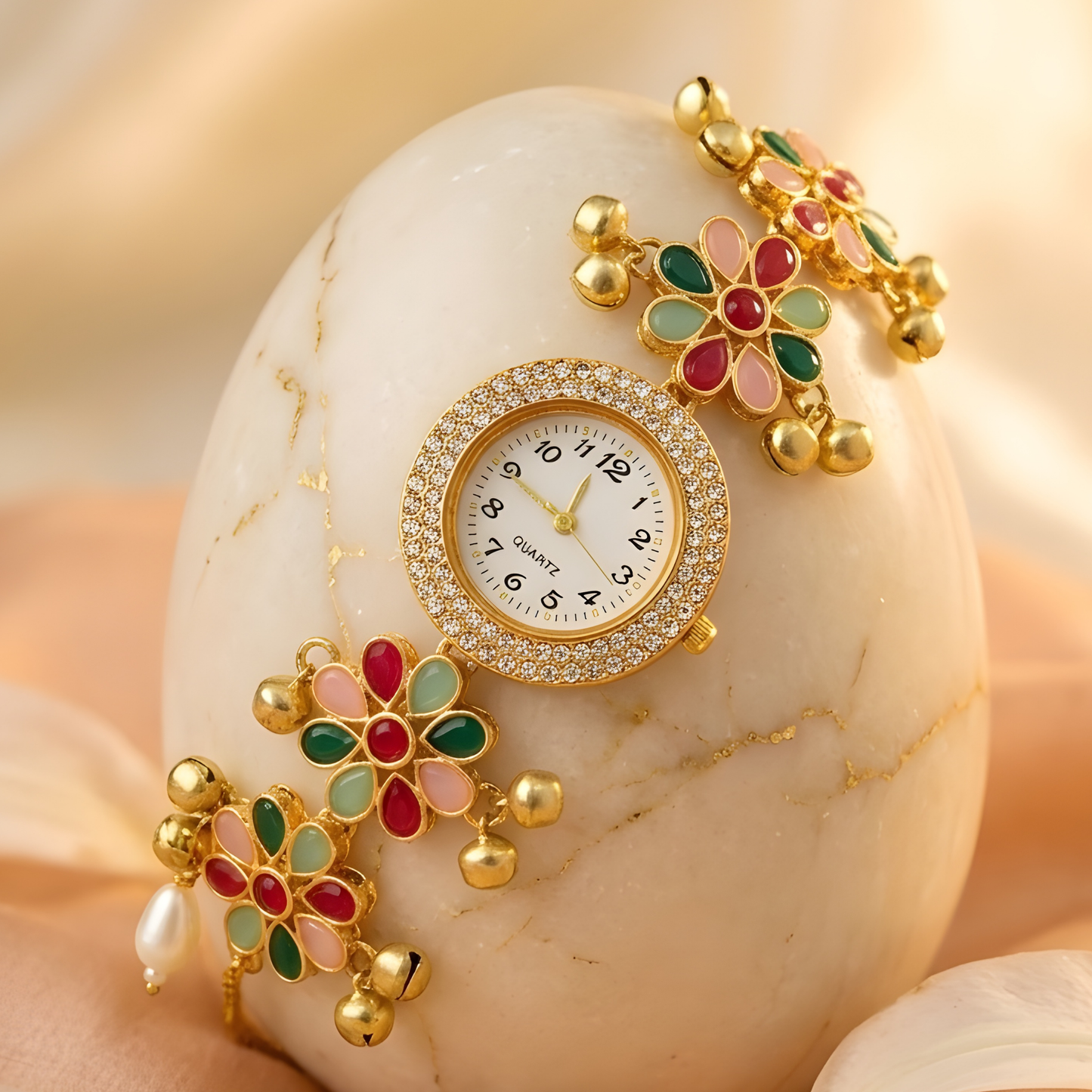 Flower Kashmiri Ghungroo Watch Bracelet