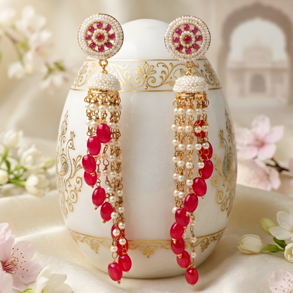 Royal Red Beaded Jhumka Tassel Earrings