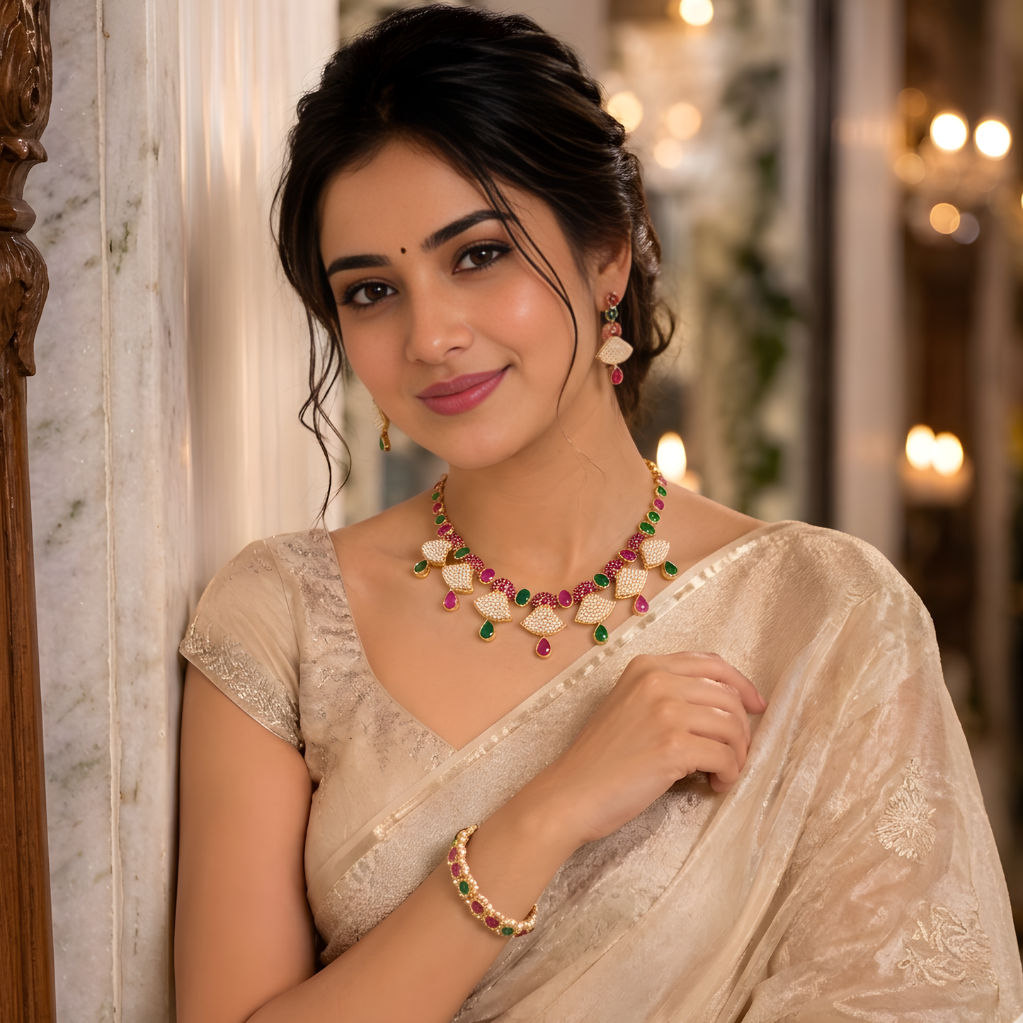 Colorful Flower Necklace Set With Earrings