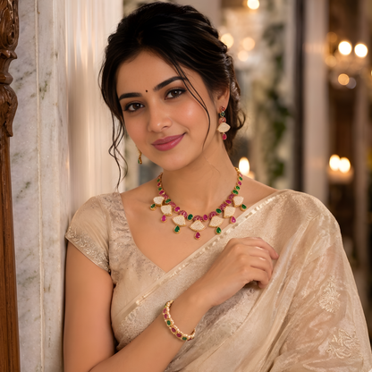 Colorful Flower Necklace Set With Earrings