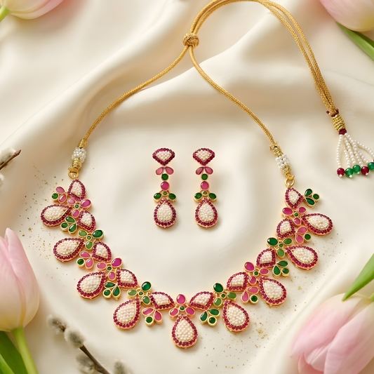 Colorful Flower Necklace Set With Earrings
