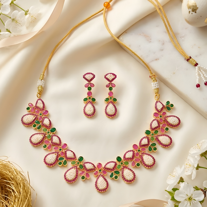 Colorful Flower Necklace Set With Earrings