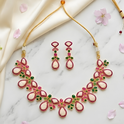Colorful Flower Necklace Set With Earrings