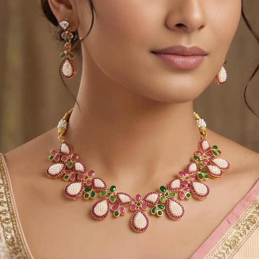 Colorful Flower Necklace Set With Earrings