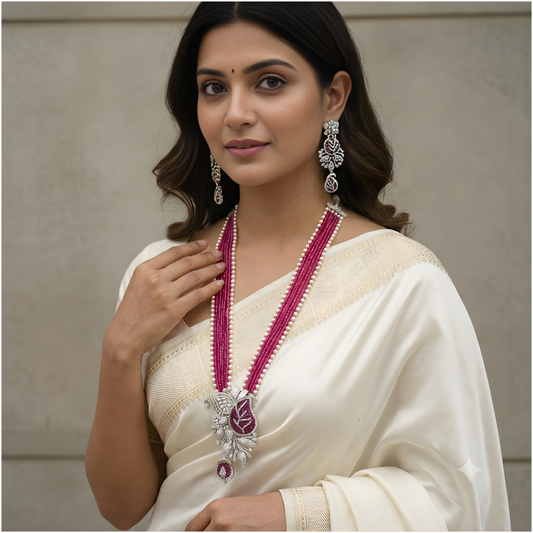 Royal Multi-Strand Long Rani Haar Necklace Set