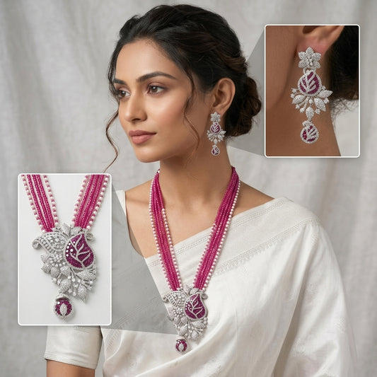 Royal Multi-Strand Long Rani Haar Necklace Set
