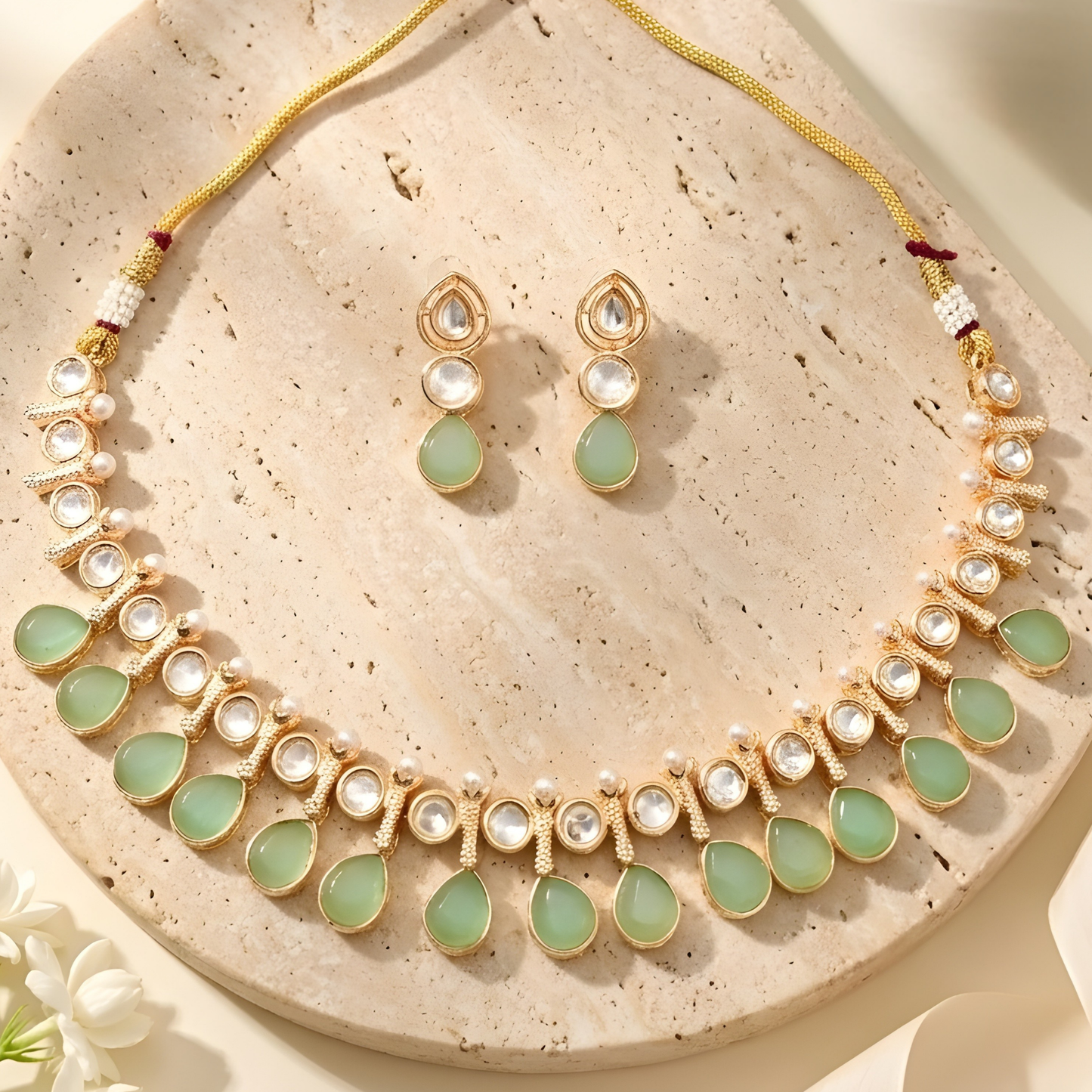 Kundan Necklace Set with Pearl Accents