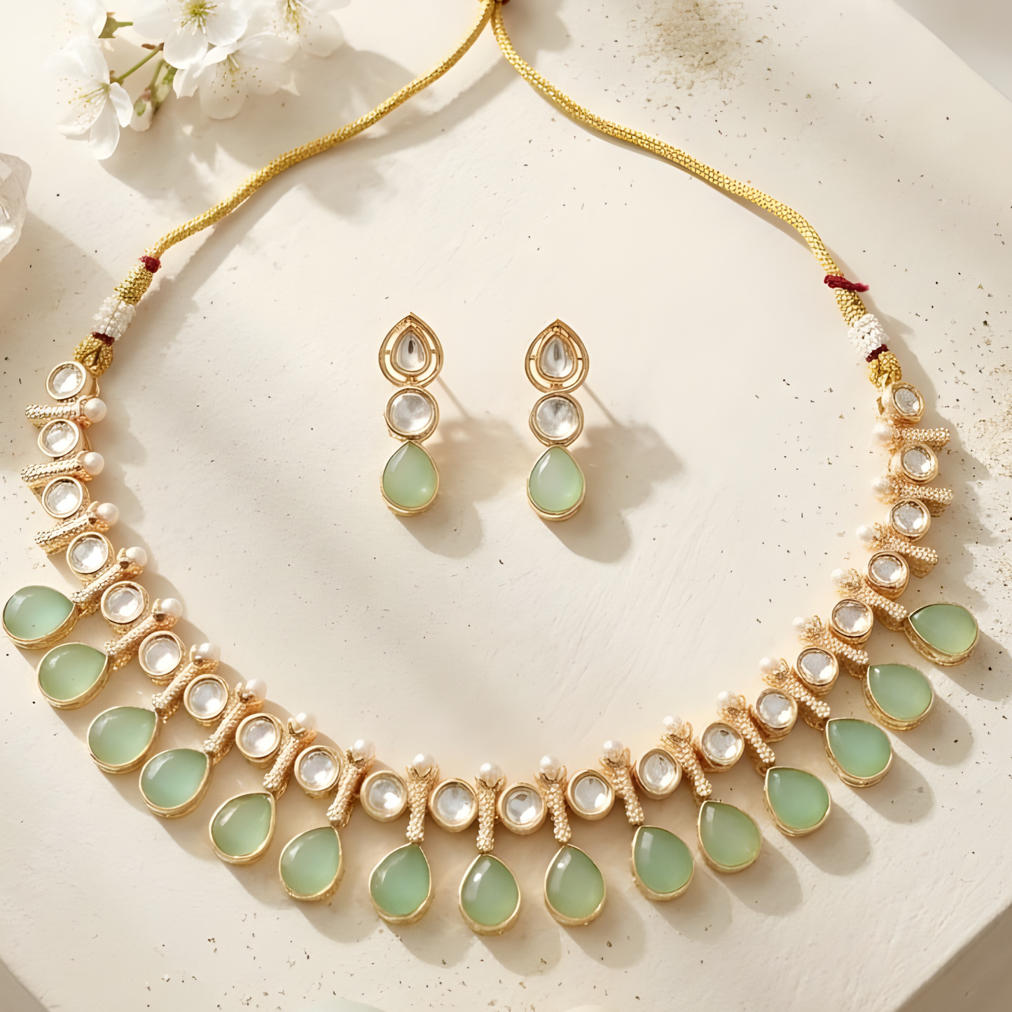 Kundan Necklace Set with Pearl Accents