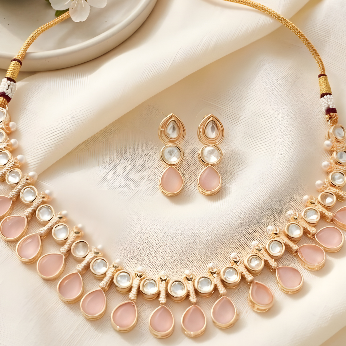 Kundan Necklace Set with Pearl Accents