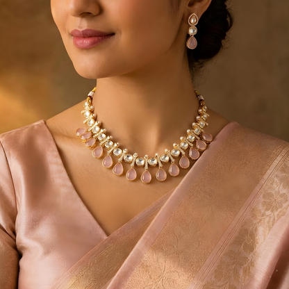 Kundan Necklace Set with Pearl Accents
