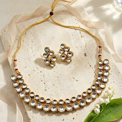 Double Line Kundan Polki Necklace Set
