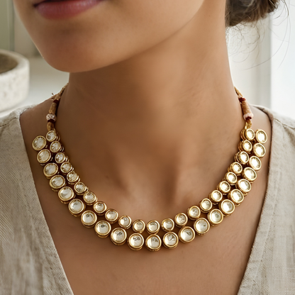 Double Line Kundan Polki Necklace Set