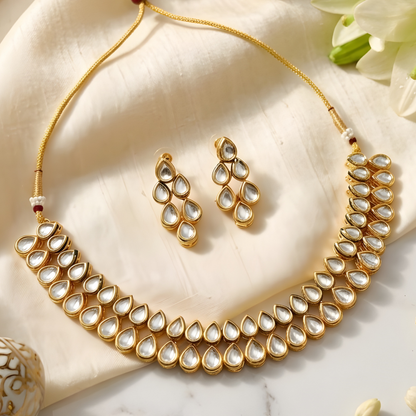 Double Line Kundan Polki Necklace Set