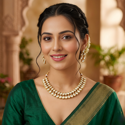 Double Line Kundan Polki Necklace Set