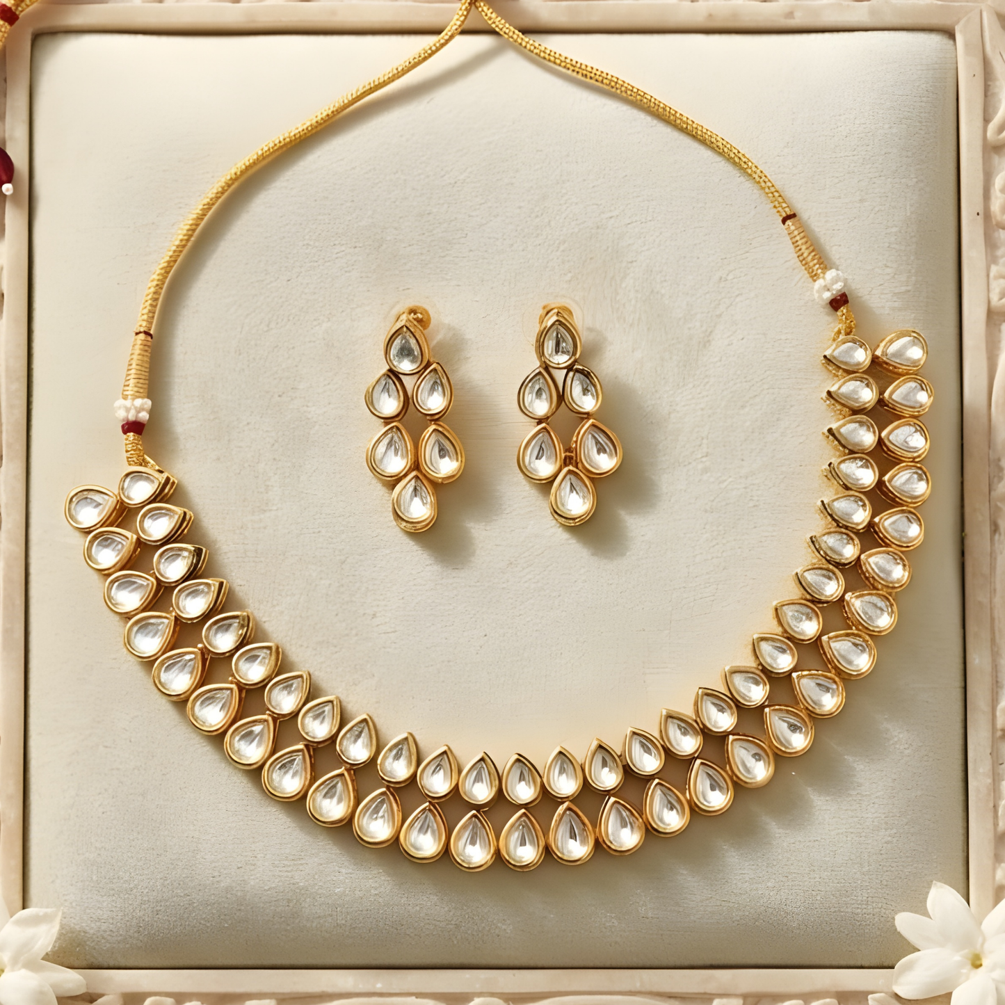 Double Line Kundan Polki Necklace Set