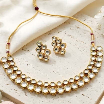 Double Line Kundan Polki Necklace Set