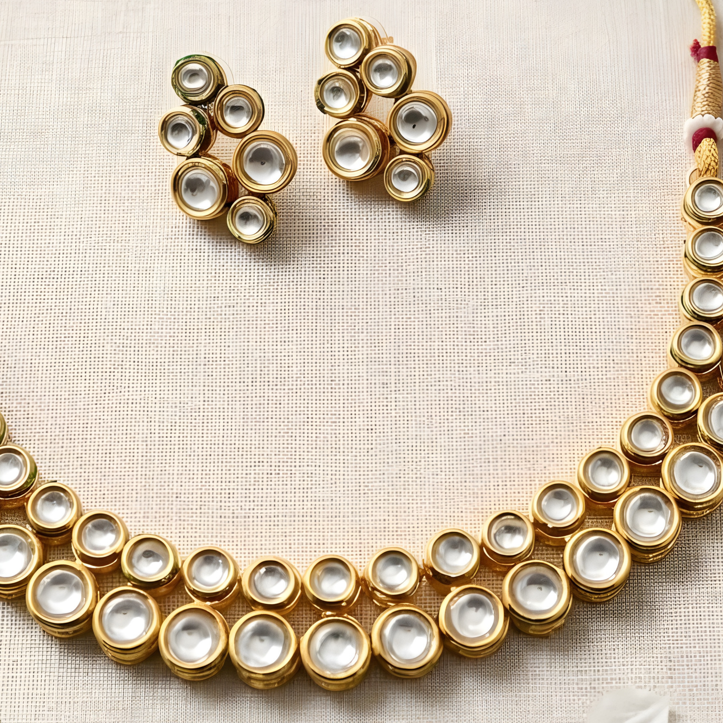 Double Line Kundan Polki Necklace Set