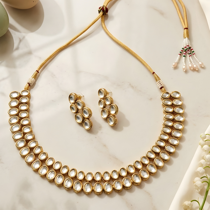 Double Line Kundan Polki Necklace Set