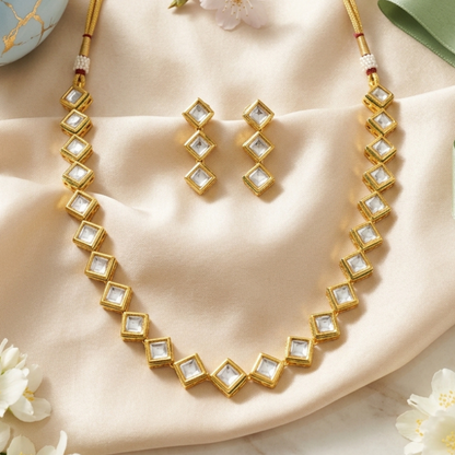 Single Line Kundan Necklace Set with Earrings