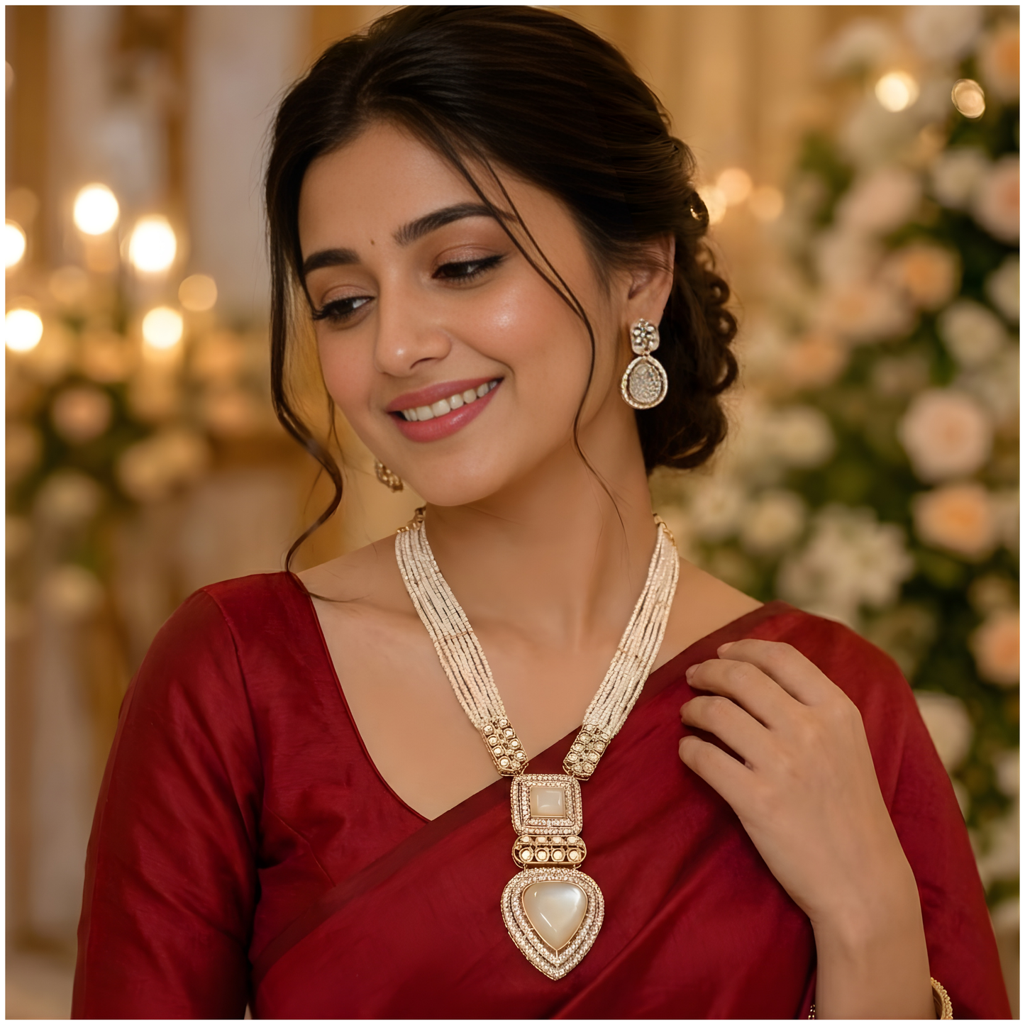 Royal Pearl Statement Necklace & Earrings Set