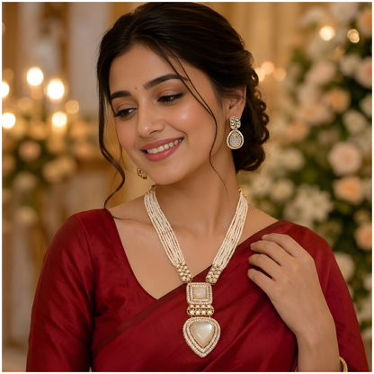 Royal Pearl Statement Necklace & Earrings Set