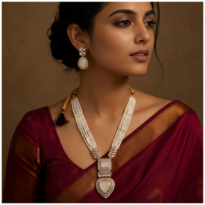 Royal Pearl Statement Necklace & Earrings Set