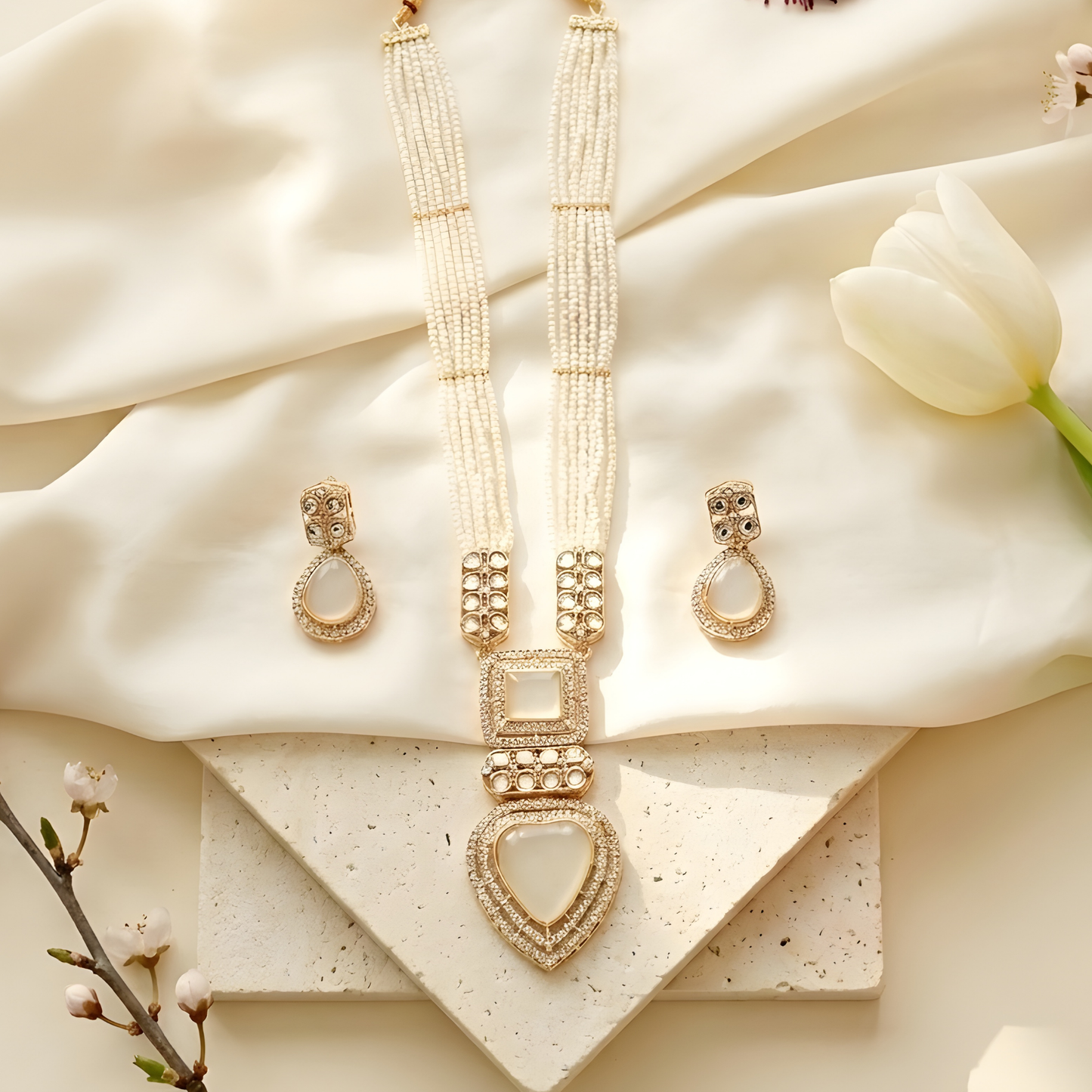 Royal Pearl Statement Necklace & Earrings Set