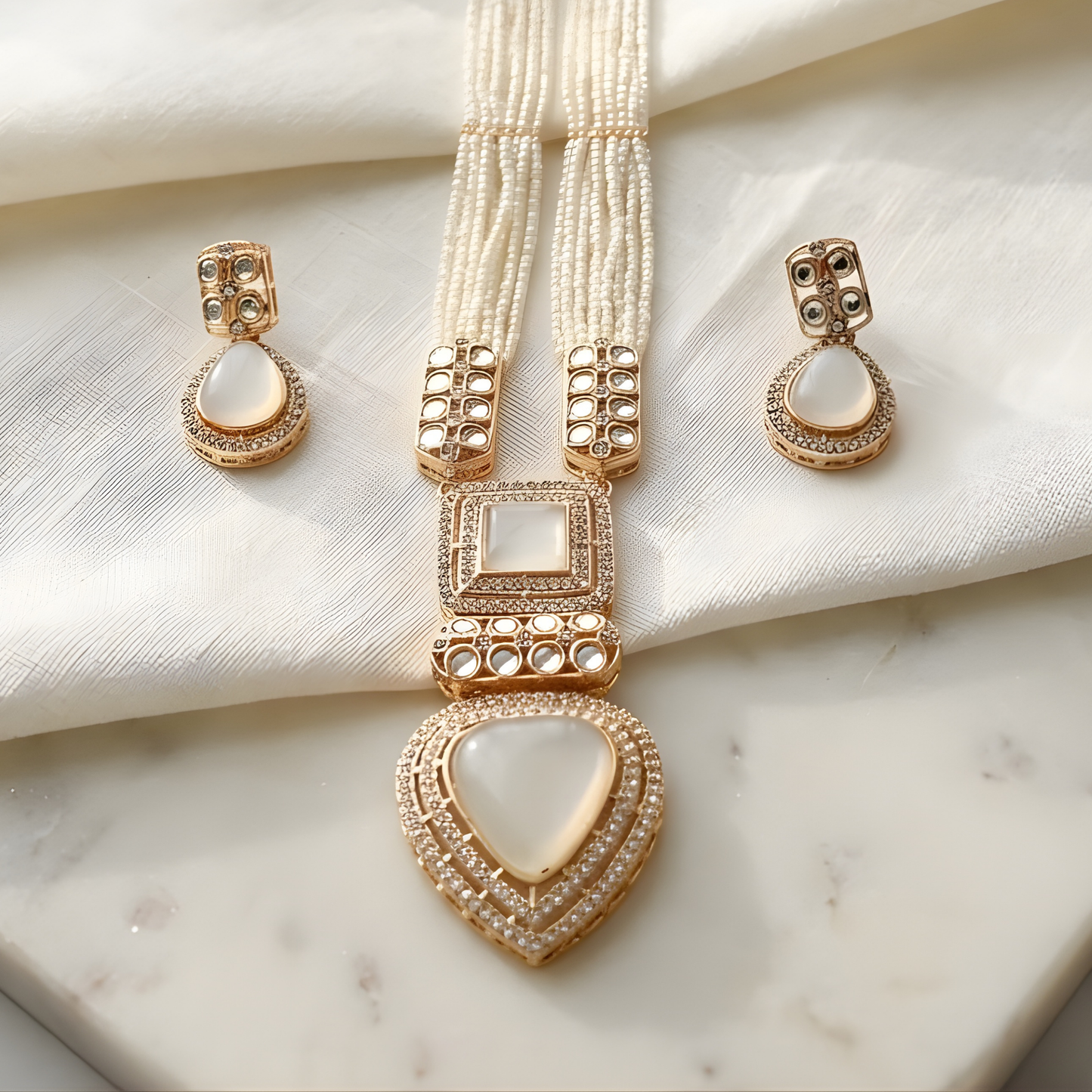 Royal Pearl Statement Necklace & Earrings Set