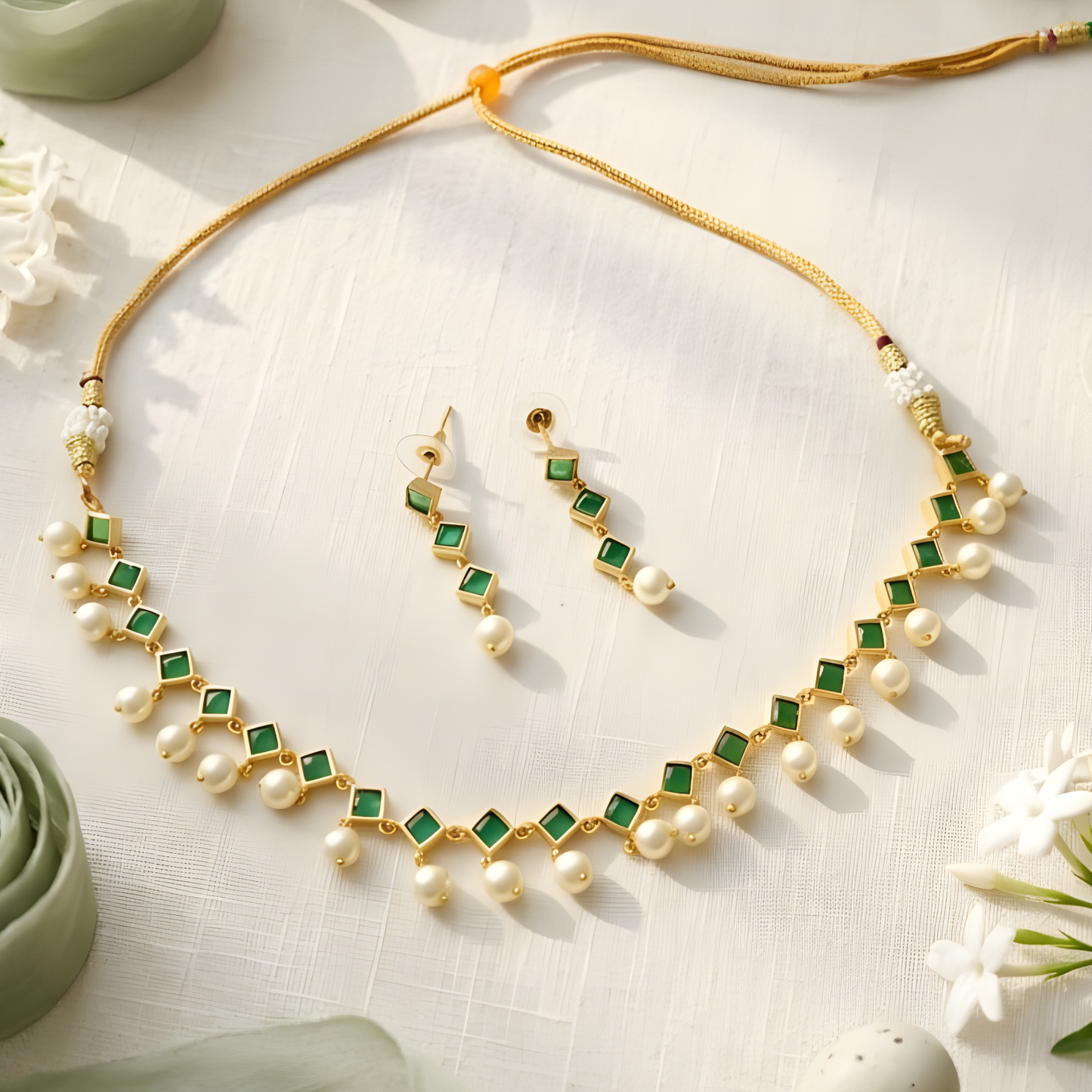 Pearl Drop Choker Necklace Set
