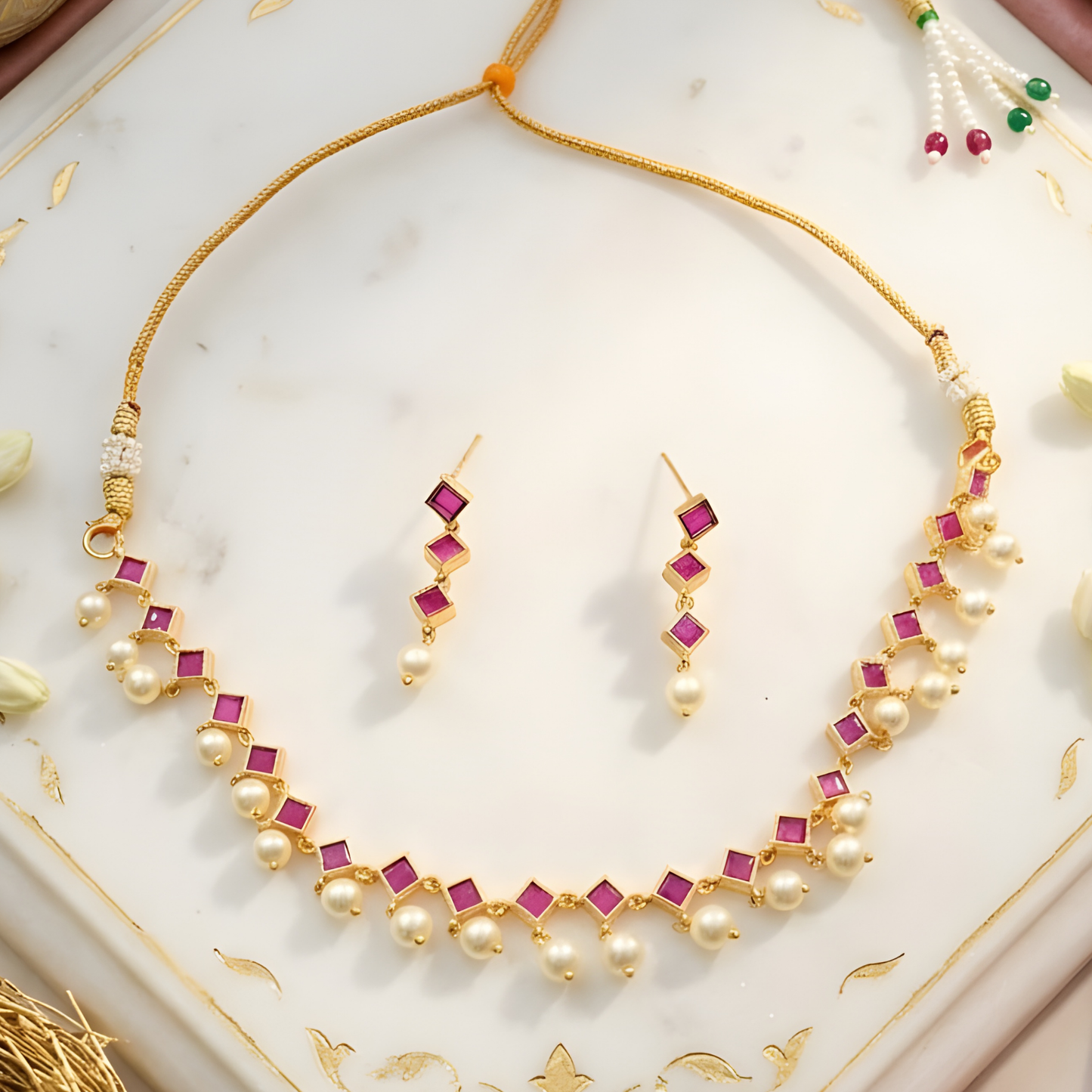 Pearl Drop Choker Necklace Set