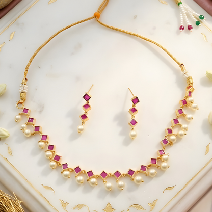 Pearl Drop Choker Necklace Set