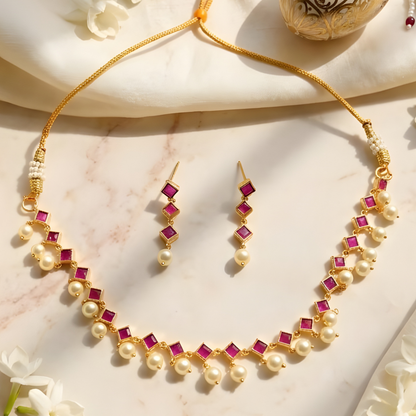 Pearl Drop Choker Necklace Set