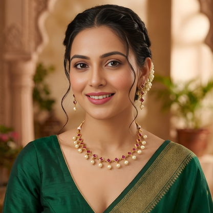 Pearl Drop Choker Necklace Set