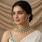 Double Line Polki Kundan Pearl Drop Necklace Set