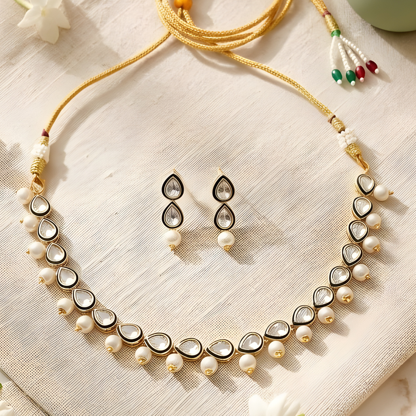 Single Line Polki Kundan Necklace Set
